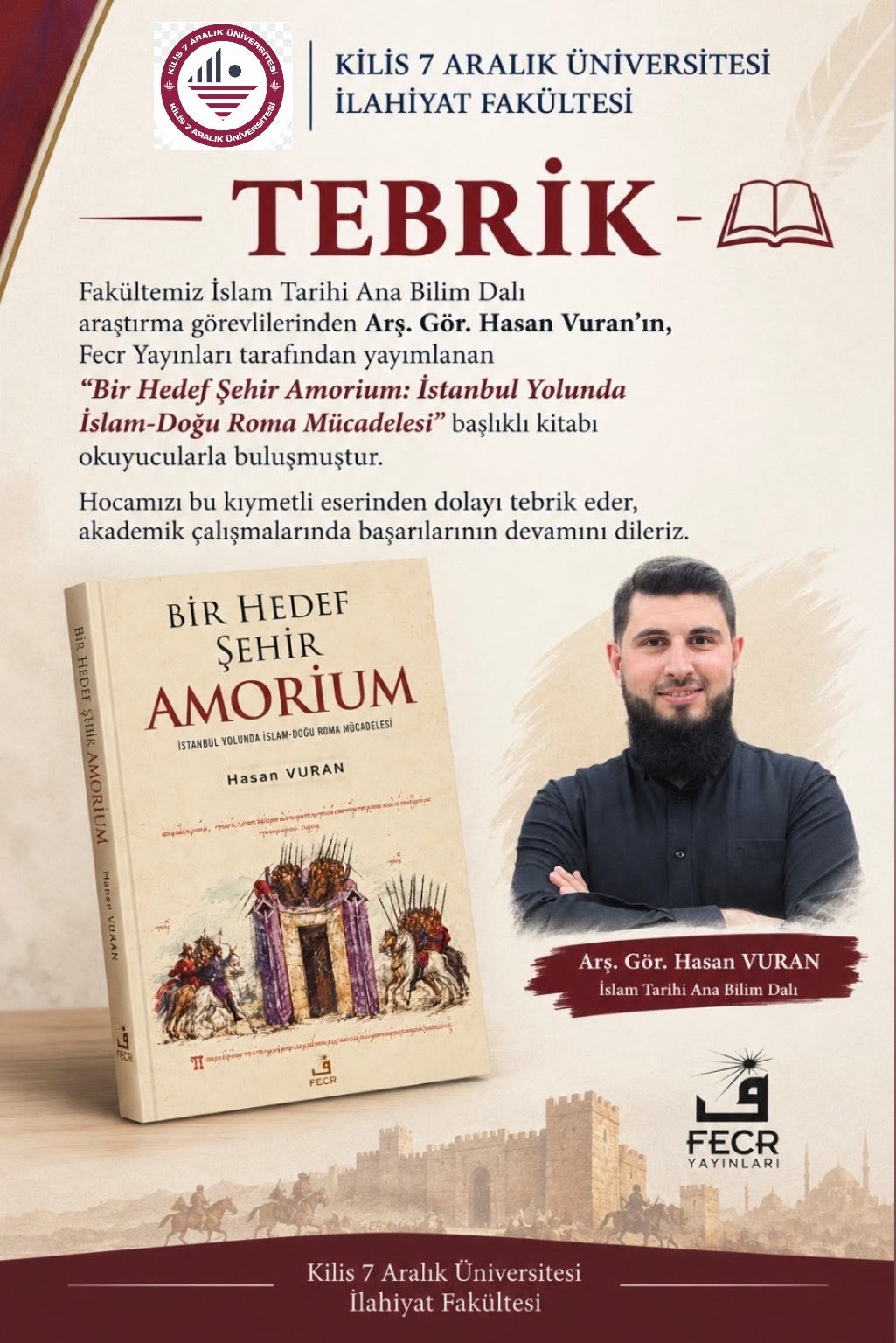 Tebrik: Arş. Gör. Hasan Vuran